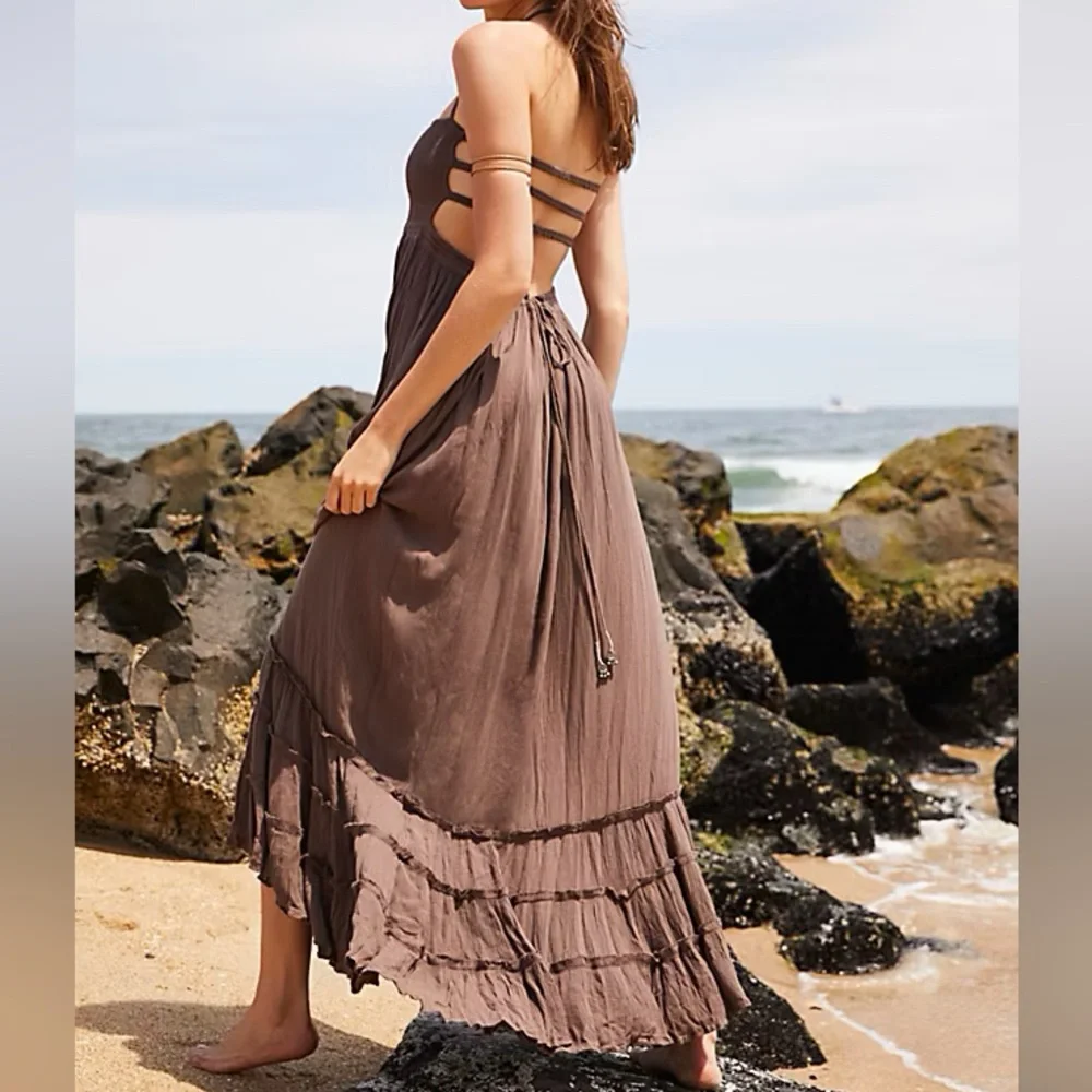Free People Mocha Brown Extratropical Maxi Dress Size XS_12